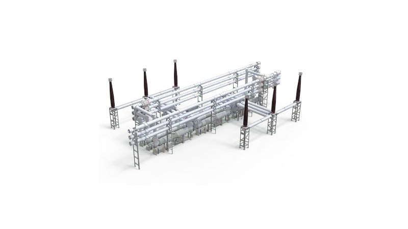 3D render of a Sieyuan 550kV Gas-Insulated Switchgear &mdash; Three-Phase Bay Configuration.