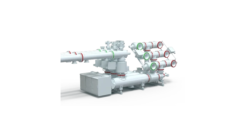 3D render of a Sieyuan 420kV Hybrid Gas-Insulated Switchgear &mdash; Double-Busbar Configuration.