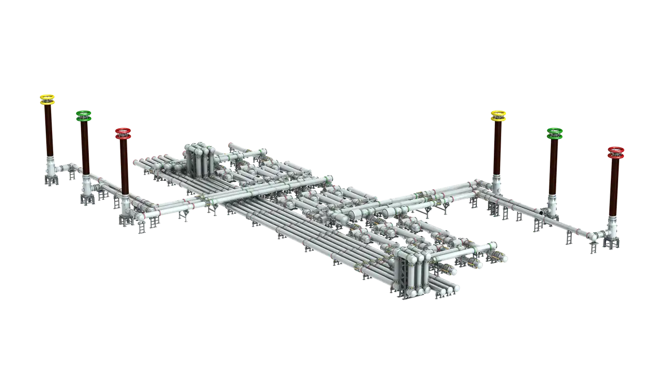 3D render of a Sieyuan 1100kV Gas-Insulated Switchgear &mdash; Bay Configuration.