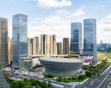 Modern commercial district with high-rise office towers