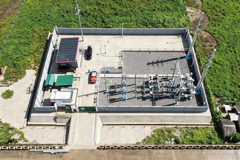 Aerial view of the completed 69 kV capacitor bank station compound on NGCP's Visayas grid