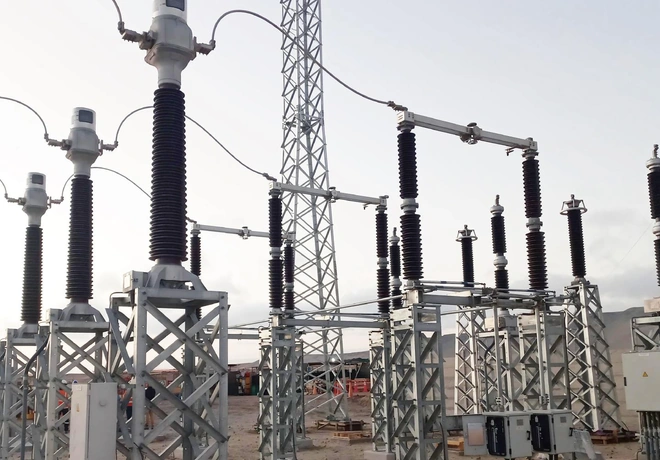 Close view of Sieyuan instrument transformers with porcelain bushings at the Peru substation