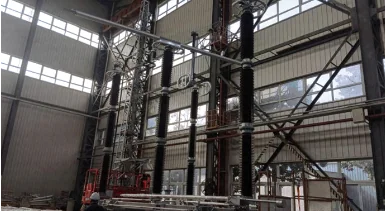 550 kV disconnect switches in the factory test hall for the Saudi NEOM Helios project