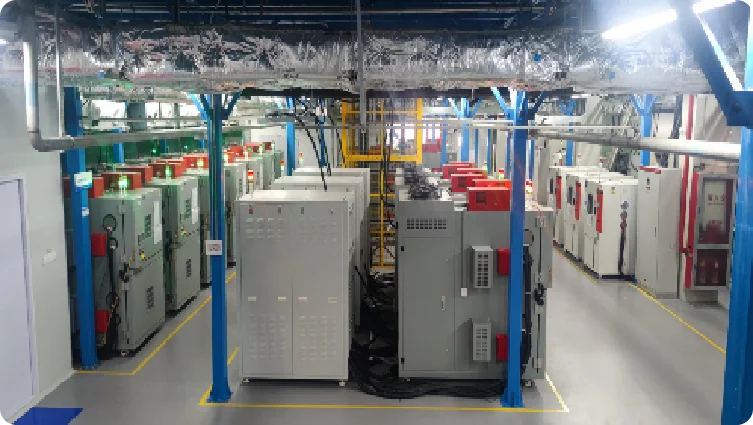 Rows of battery test chambers in the Sieyuan battery performance laboratory