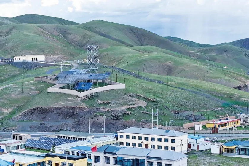 Solar photovoltaic array and battery energy storage system powering a remote Qinghai Plateau township