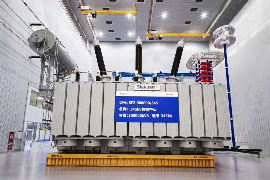 345 kV power transformer for a data center during factory testing